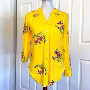 Fig &Flower Floral Embroidered Long Sleeves Roll up Shirt